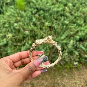 Vintage African gold tiger engraved bangle cuff